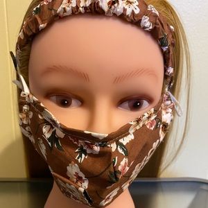 Brown Floral Head-Wrap Face Mask